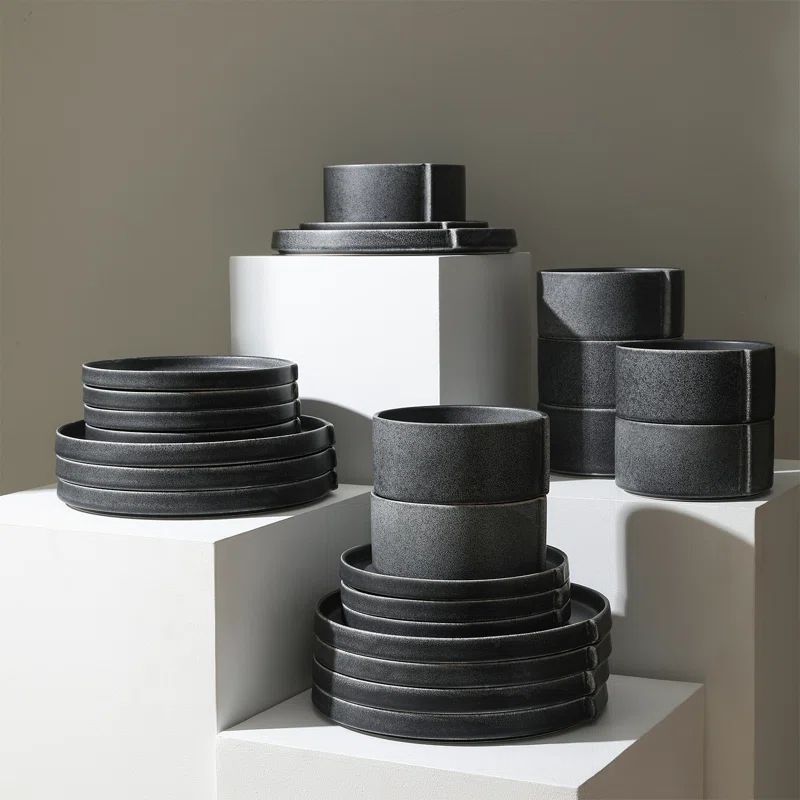 Charcoal Ceramic 24-Piece Dinnerware Set, Service for 8
