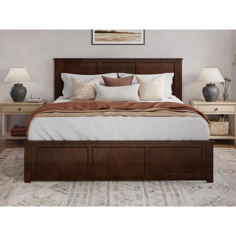 Walnut King Wood Platform Bed with Storage Drawers and Headboard