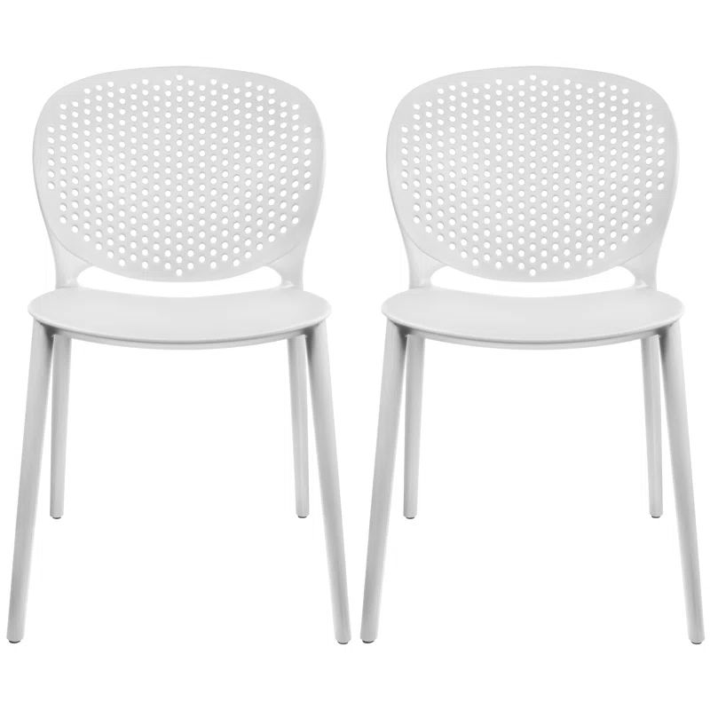 White Armless Polypropylene Stackable Outdoor Dining Chairs, Set of 2