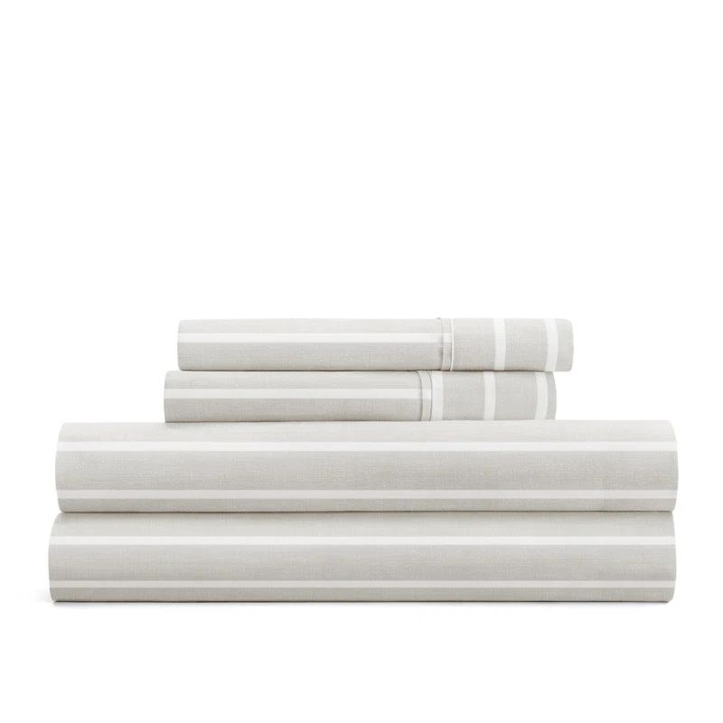 Light Gray Striped Full Microfiber Sheet Set