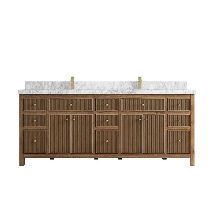 Sonoma Teak Double Sink Bathroom Vanity with Carrara Marble Top