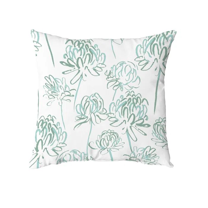 Green and White Floral Square Throw Pillow, 16" x 16"