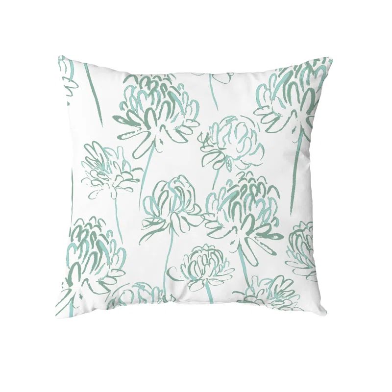 Green and White Floral Square Throw Pillow, 16" x 16"
