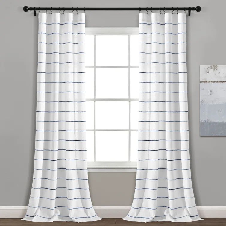 Navy Ombre Stripe Cotton Polyester Window Curtain Panels
