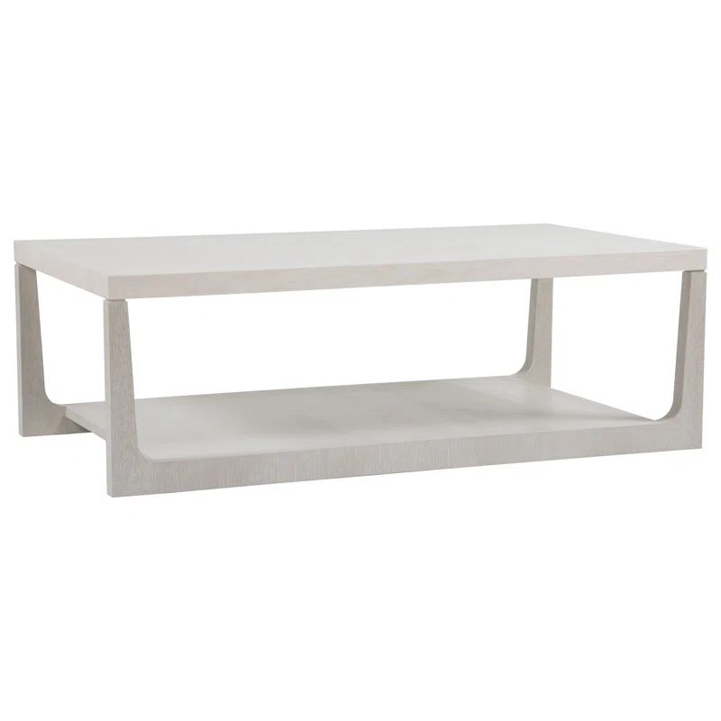 Mid-Century Modern Cream Marble and Oak Rectangular Coffee Table