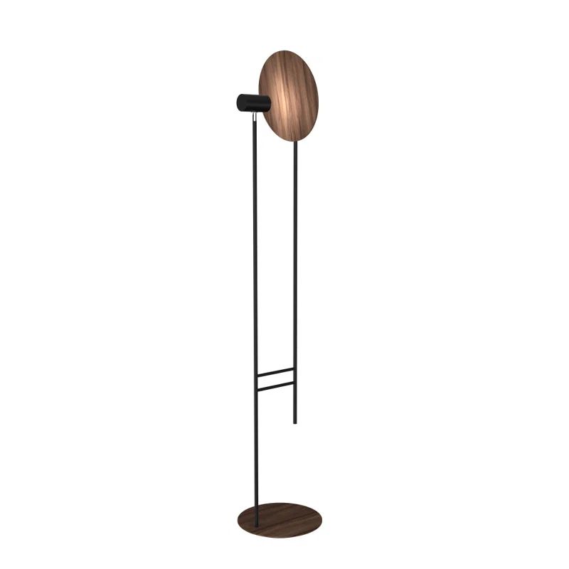 Adjustable American Walnut and Black Metal Tripod Floor Lamp