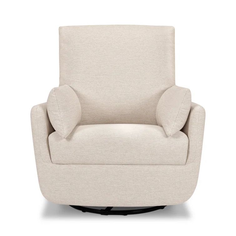 Beach Beige Fully Upholstered Swivel Glider with Curved Arms
