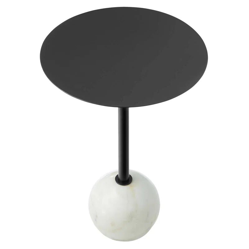 Aliza Round Black Iron Side Table with White Marble Base