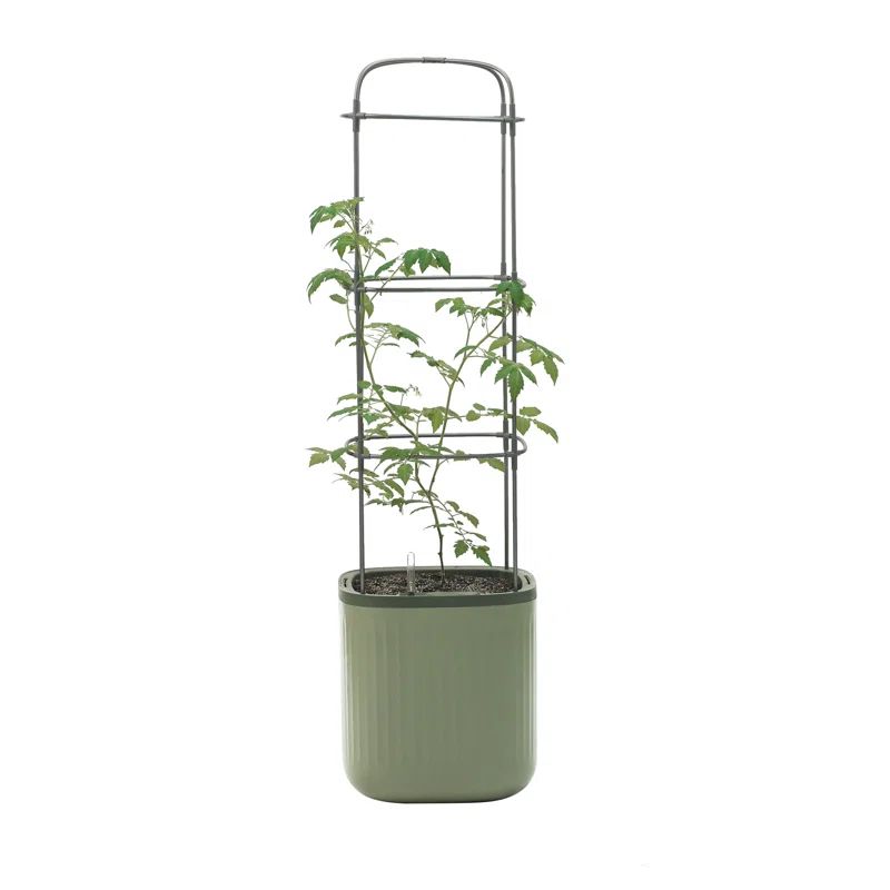 Sage Green Self-Watering Indoor Outdoor Planter with Trellis