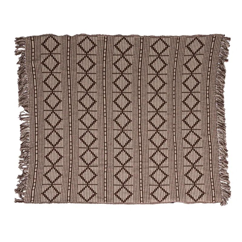 Brown and Beige Cotton Blend Diamond Pattern Throw Blanket