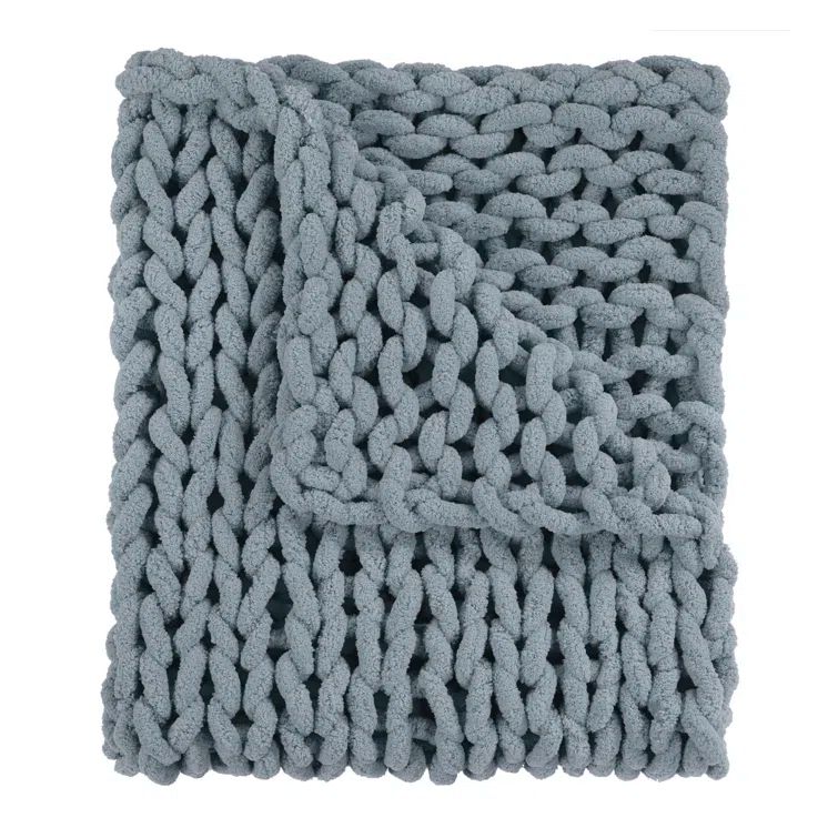 Seaside Blue Chunky Knitted Chenille Throw Blanket