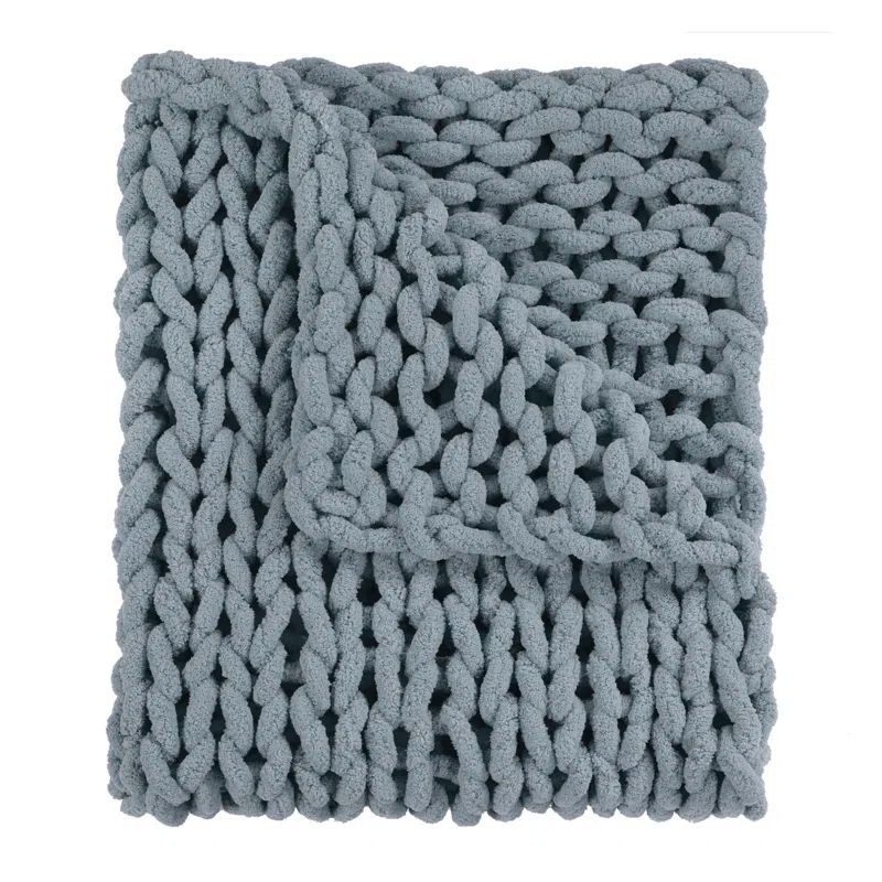 Seaside Blue Chunky Knitted Chenille Throw Blanket