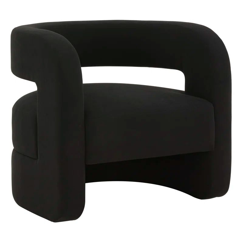 Modern Barrel Black Wood Accent Chair with Cushioned Seat