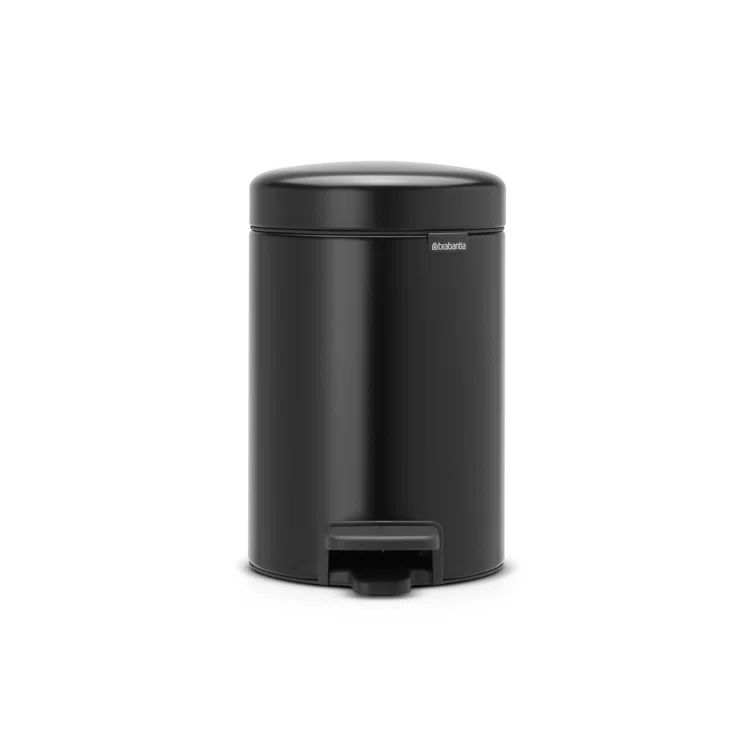 Matte Black Round Plastic Step-On Trash Can with Soft Close Lid