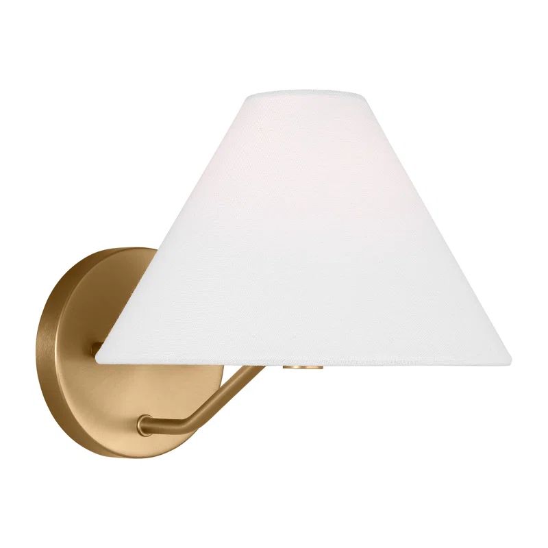 Satin Brass Wall Sconce with White Linen Shade