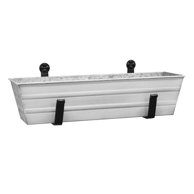 Small White Galvanized Flower Box with Black Brackets