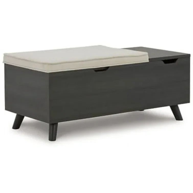 Gray Wood Upholstered Storage Bench with Tapered Legs