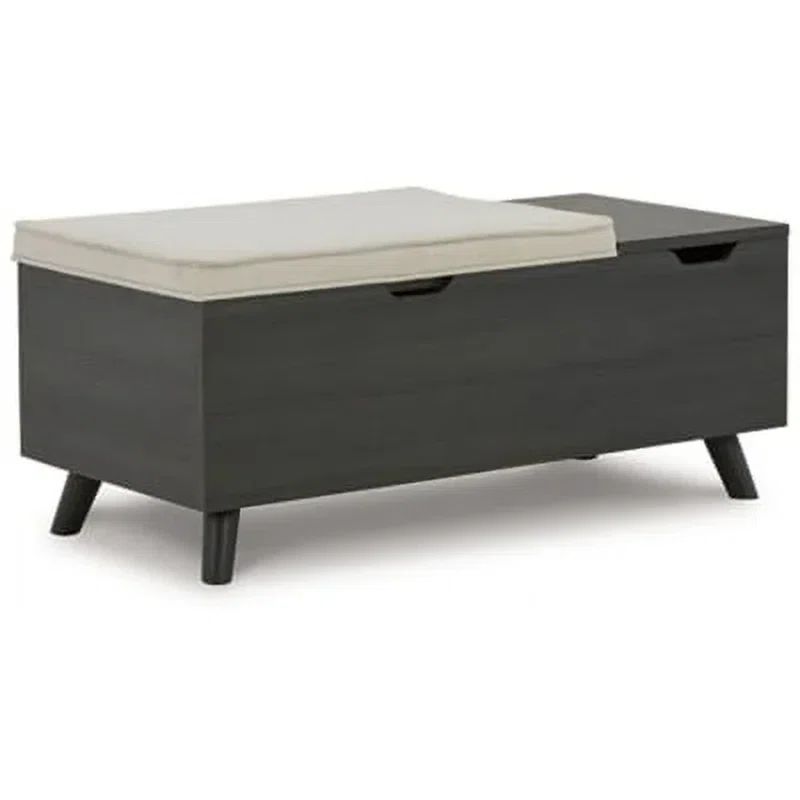 Gray Wood Upholstered Storage Bench with Tapered Legs