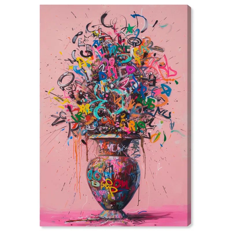 Vibrant Multicolor Abstract Graffiti Vase Canvas Art, 24" x 36"