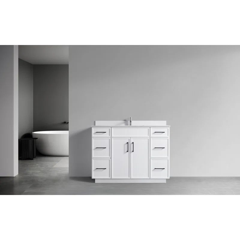48" White Freestanding Vanity with Cultured Marble Top