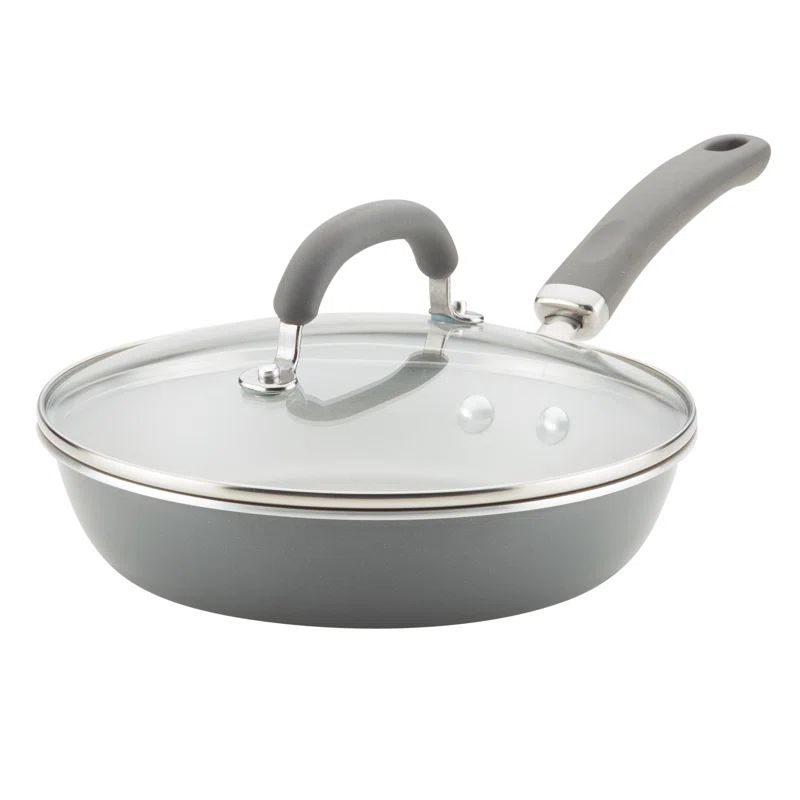 Gray Shimmer Aluminum Nonstick Deep Skillet with Lid, 9.5 Inch