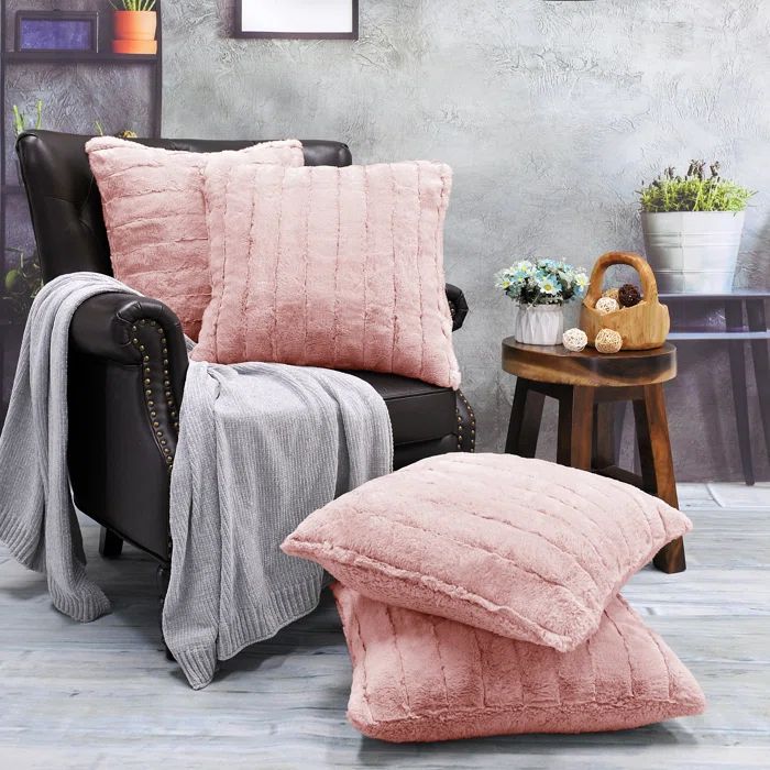 Rose Smoke Faux Fur and Sherpa Pillow Covers Set