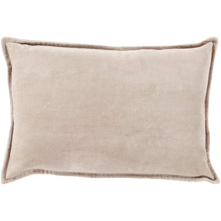 Taupe Velvet 13" x 19" Lumbar Throw Pillow with Down Fill