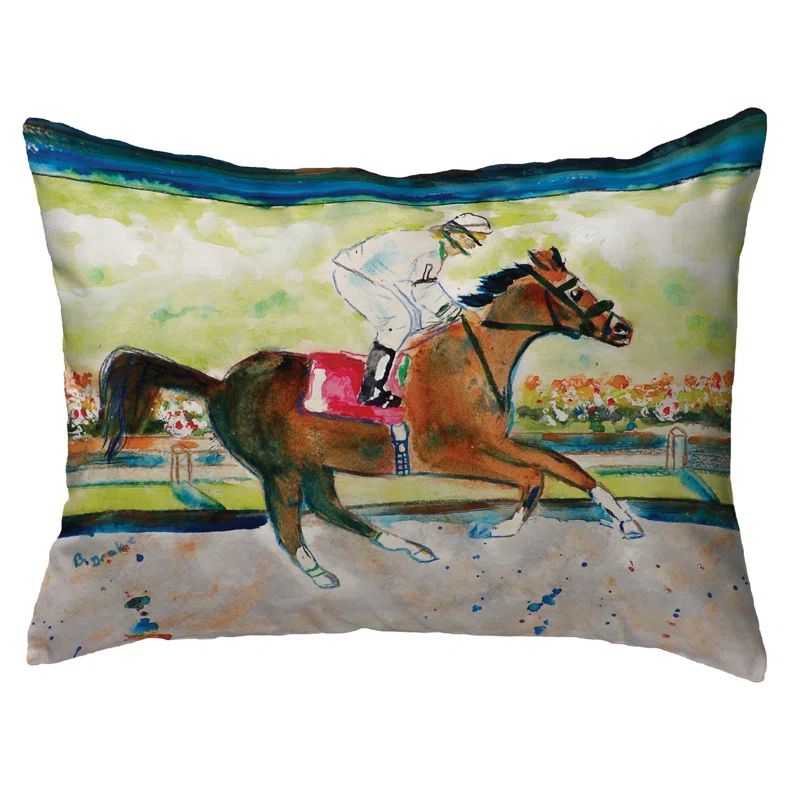 Colorful Racing Horse Indoor/Outdoor Pillow 11x14
