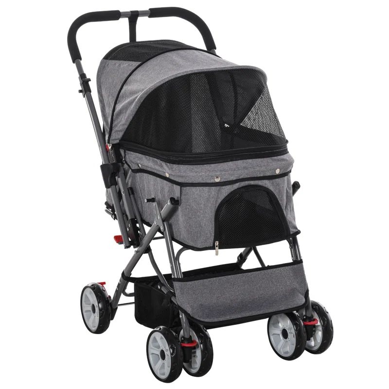PawHut Gray Lightweight Foldable Pet Stroller with Canopy