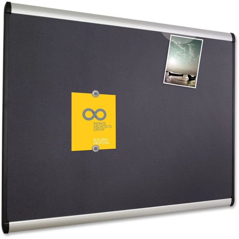 Gray Fabric Magnetic Bulletin Board with Aluminum Frame, 35.24" x 25"