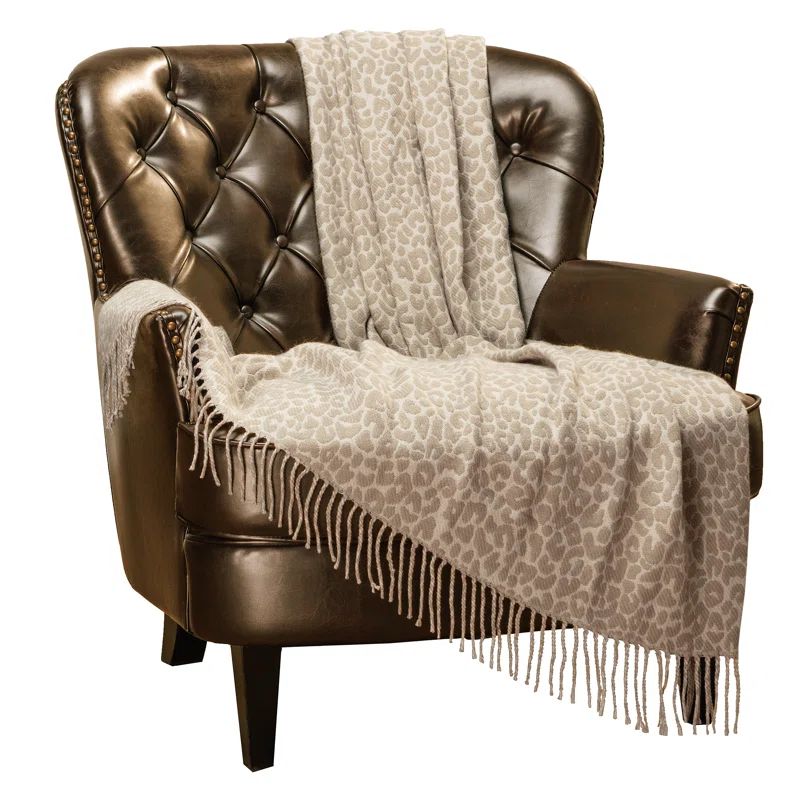 Taupe Textured Knit Acrylic Polyester Throw Blanket with Tassels - 50" x 65"