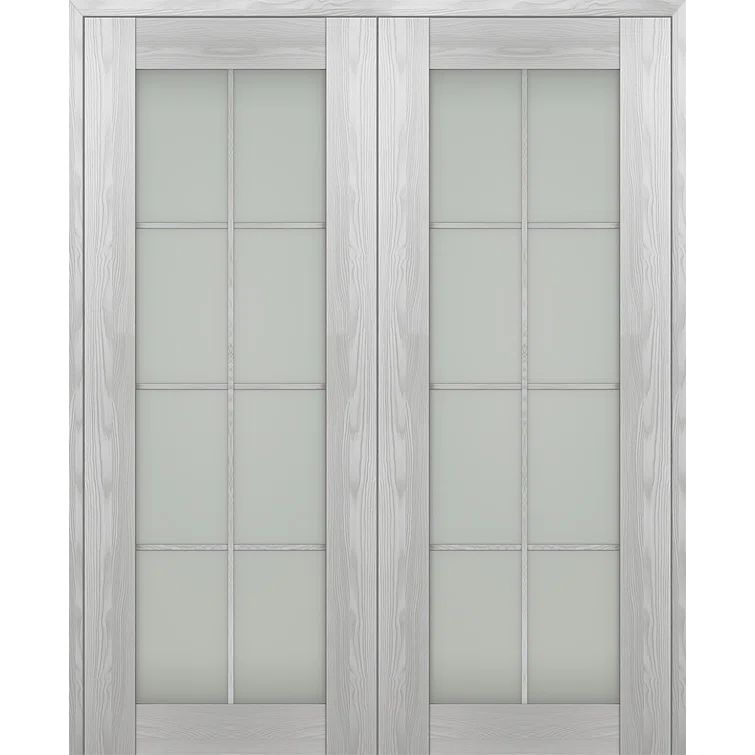 Reversible 64" Gray Composite French Door with Frosted Glass