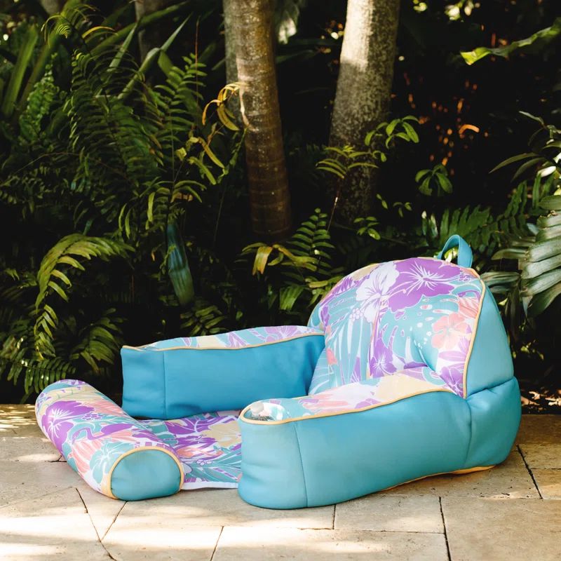 Aqua Tropical Hibiscus Mesh Lazy Lounger with Headrest and Footrest