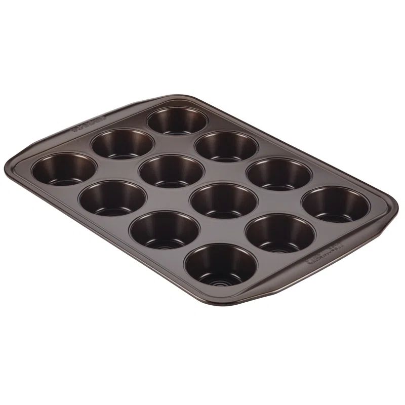 Chocolate Brown Nonstick 12-Cup Muffin Pan with Wide Handles