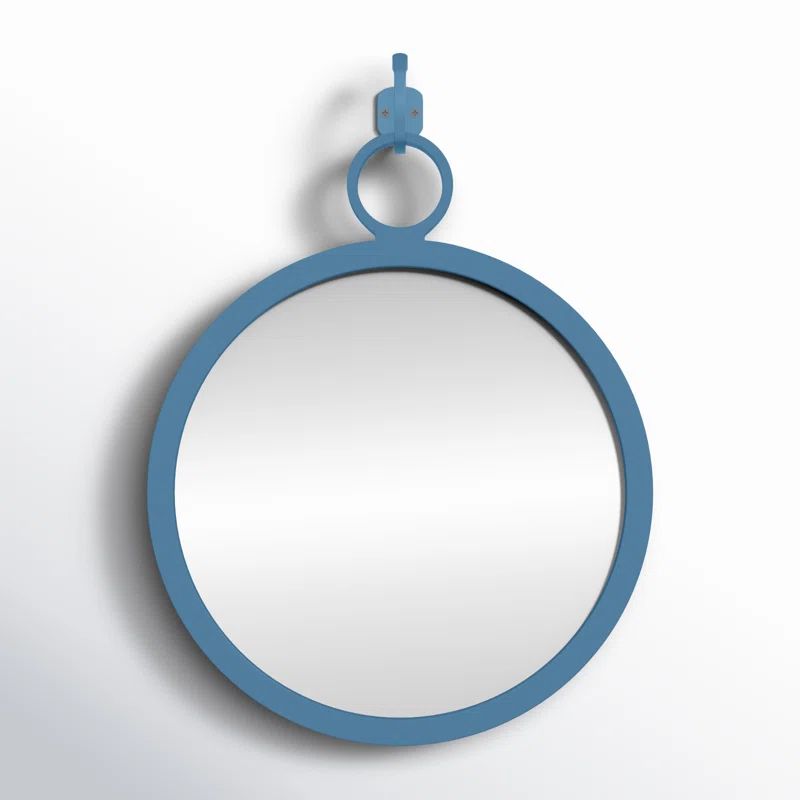 Eliana Round Blue Iron Frame Wall Mirror