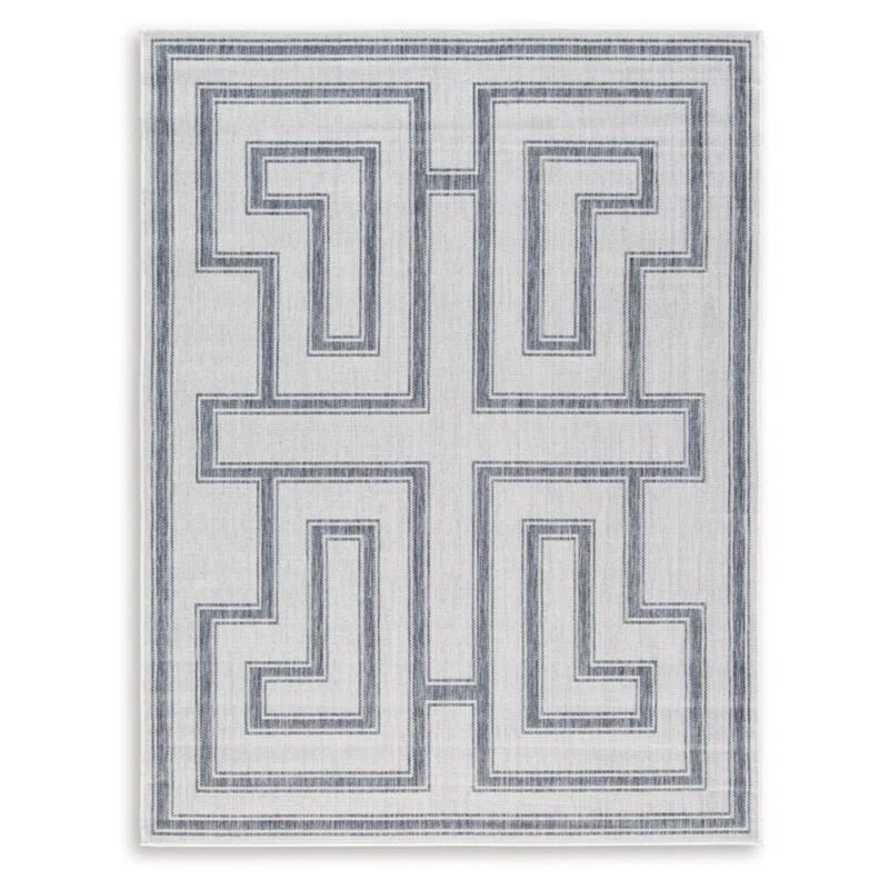 Ivory and Charcoal Greek Key 8' x 10' Synthetic Rug