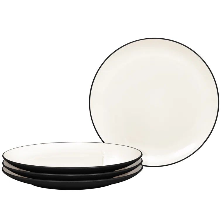 Graphite and Cream Ceramic Minimalist Dinner Plates, Set of Four