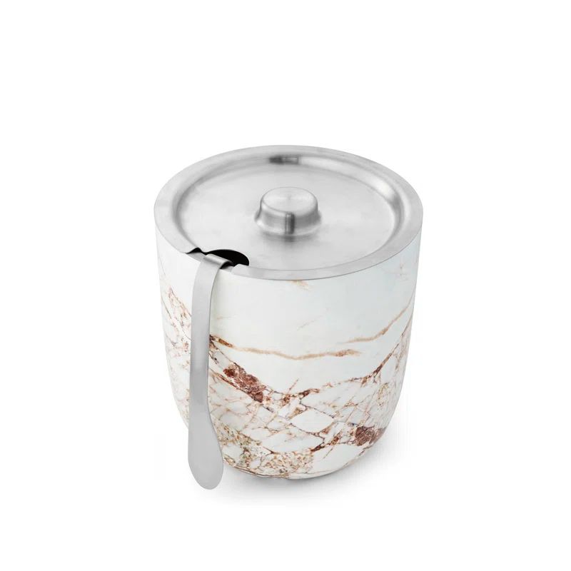 Calacatta Gold Stainless Steel Ice Bucket with Tongs, 67oz
