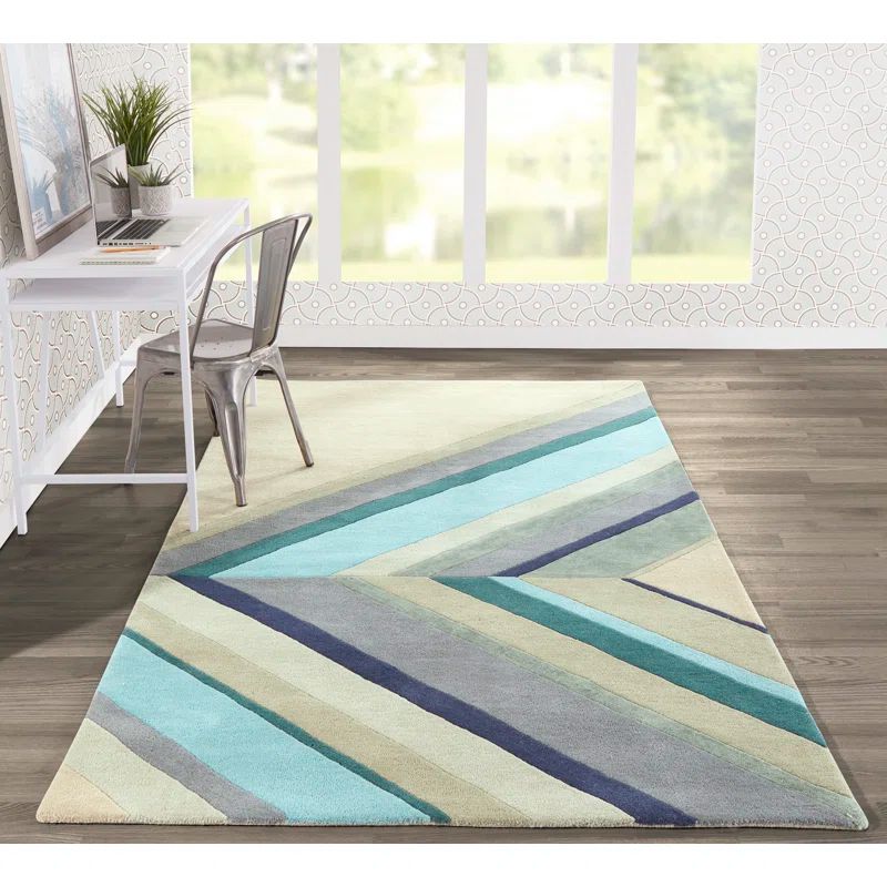 Handmade Blue Wool 8' x 10' Tufted Rectangular Rug