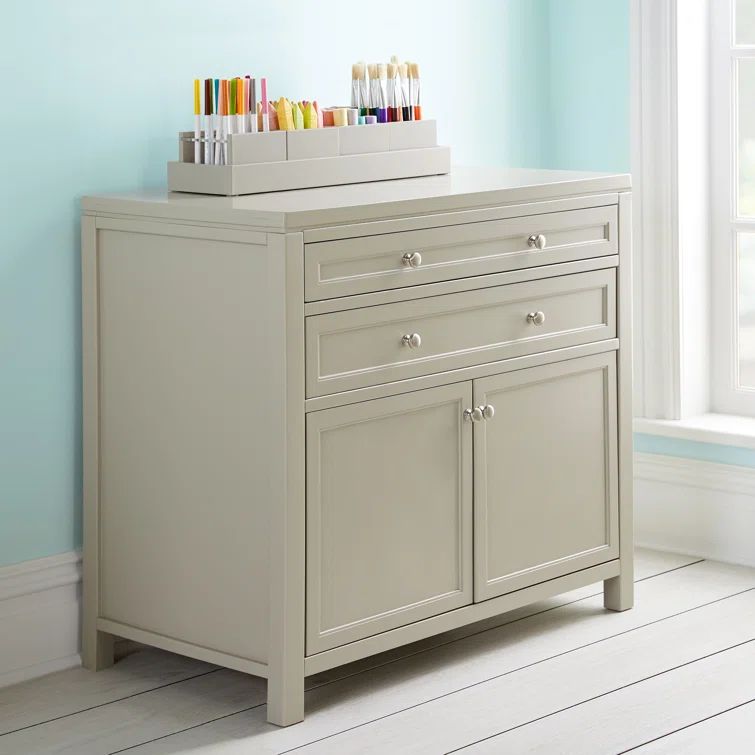 Gray Wooden Kids' Artwork Storage Cabinet with Drawers