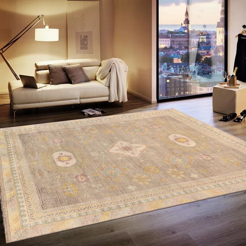 Khotan Camel and Beige Hand-Knotted Wool Silk Area Rug 8' x 10'
