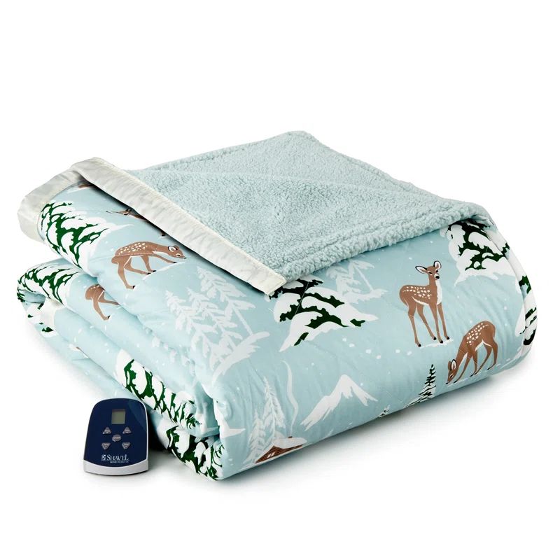 Full Winter Wonderland Fleece Sherpa Reversible Heated Blanket