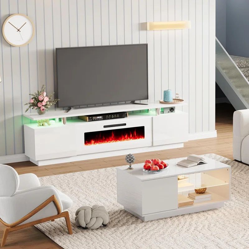 White High Gloss 3-Piece Living Room Set with LED Lights