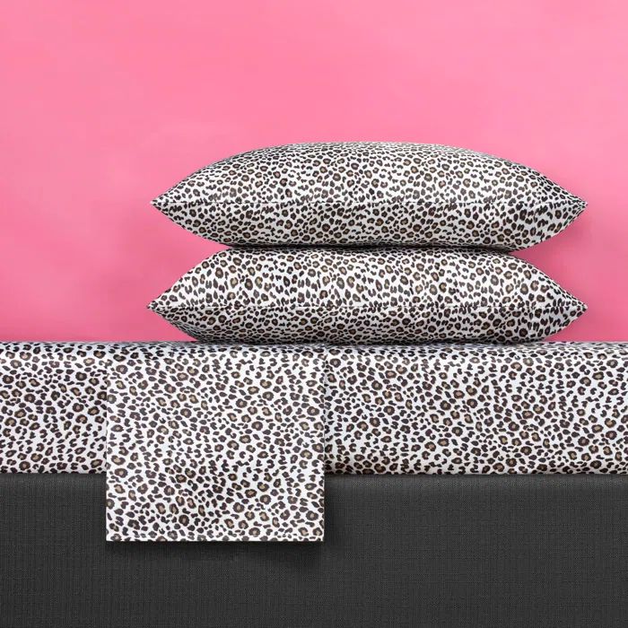 King Leopard Print Satin Polyester Sheet Set