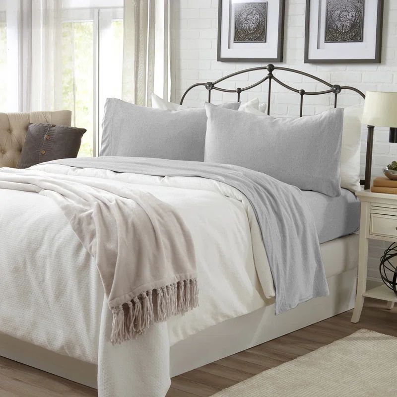 Blush Pink Full Cotton Blend Jersey Knit Sheet Set