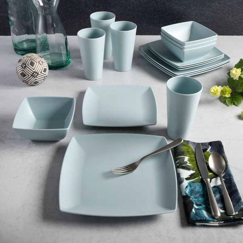 Mint Square Melamine Dinnerware Set, Service for 4
