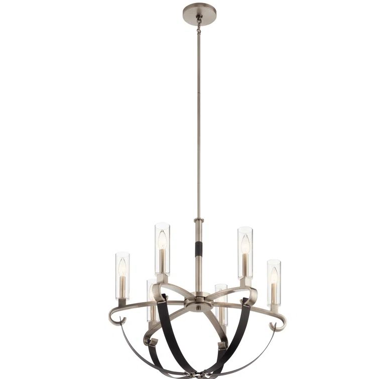 Classic Pewter and Brass 6-Light Chandelier with Clear Glass