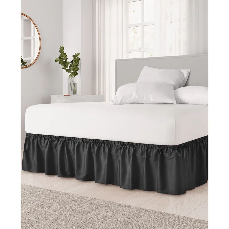 King Black Ruffled Elastic Wrap Around Bed Skirt
