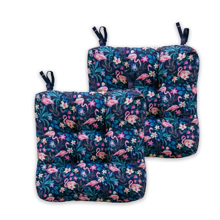 Flamingo Garden Water-Resistant Outdoor Patio Chair Cushions, 19" x 19"