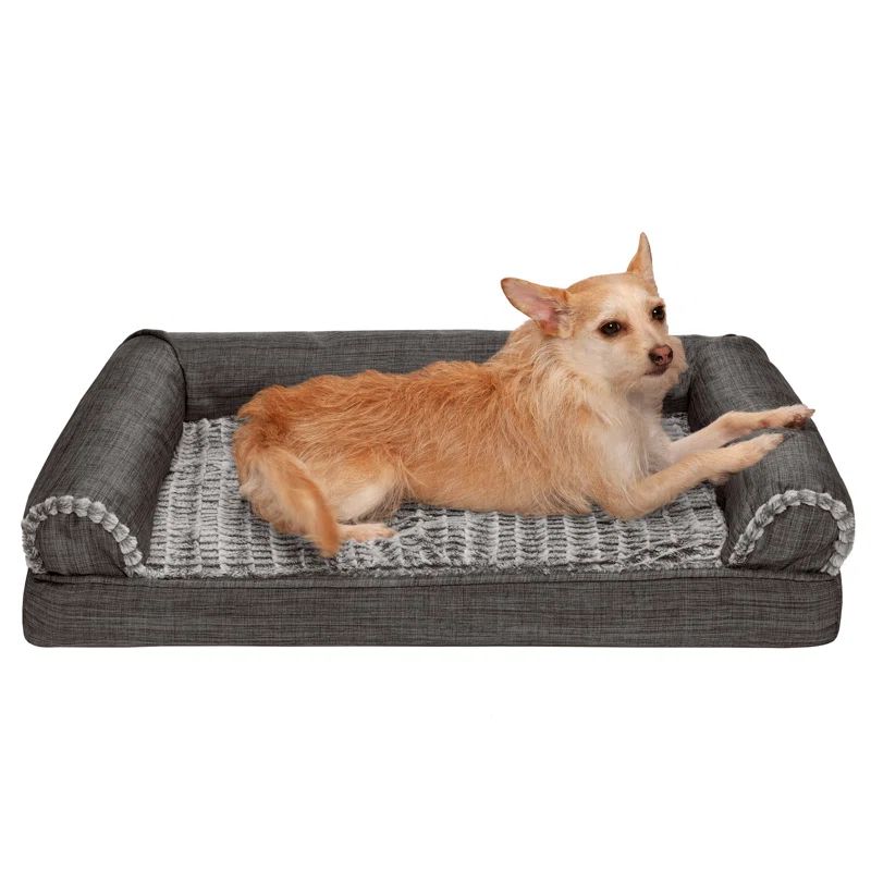 Charcoal Orthopedic Faux Fur Medium Pet Sofa Bed